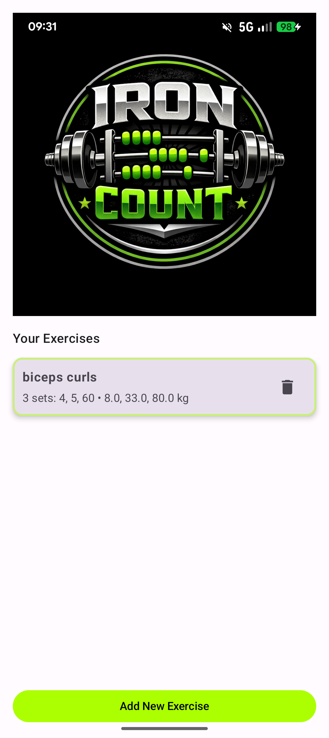 Workout tracker fitness app screen